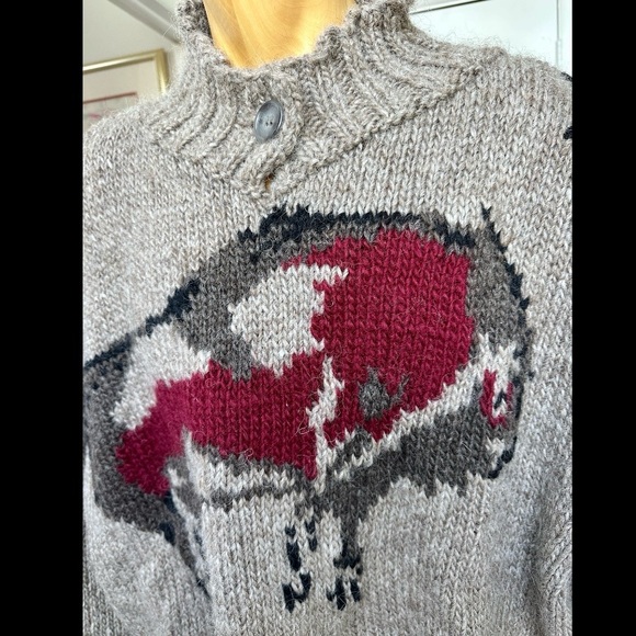 VINTAGE 1990s HANDKNIT ICELANDIC WOOL MENS SWEATER PREHISTORIC CAVE PAINTING XXL - Picture 2 of 8